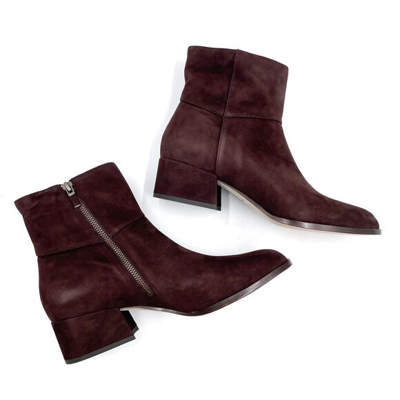 Eileen Fisher Anja Boots Chocolate Brown Suede Block Heel Ankle Sz 10 - Picture 3 of 11